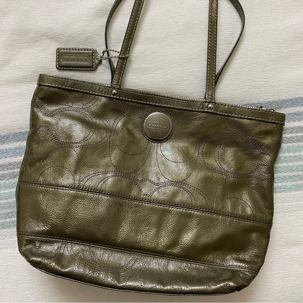 Vintage Coach Purse/Bag in Cowhide Leather - F15142 Olive/Moss/Green